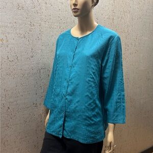 Eileen Fisher Women’s Mandarin Vibrant Turquoise Button up Shirt